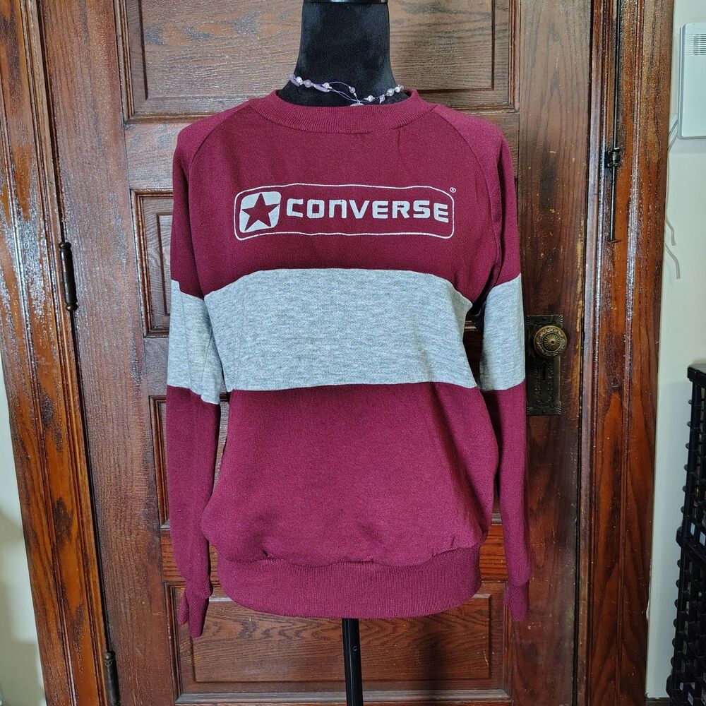 Converse VTG 1980s Colorblock Burgundy Crewneck Sz S/T717